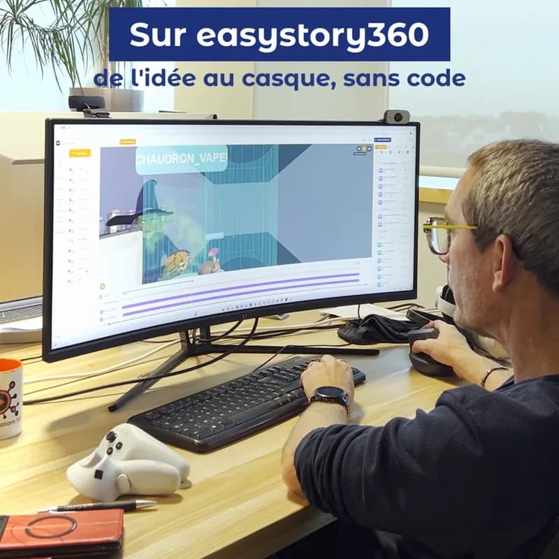 Création de l'expérience Halloween en réalité mixte dans l'éditeur easystory360, sur un écran de bureau