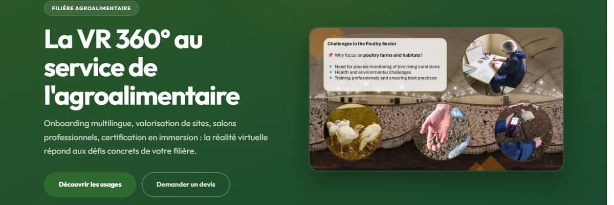 Aperçu de la landing VR agroalimentaire - 6 usages déployés dans la filière