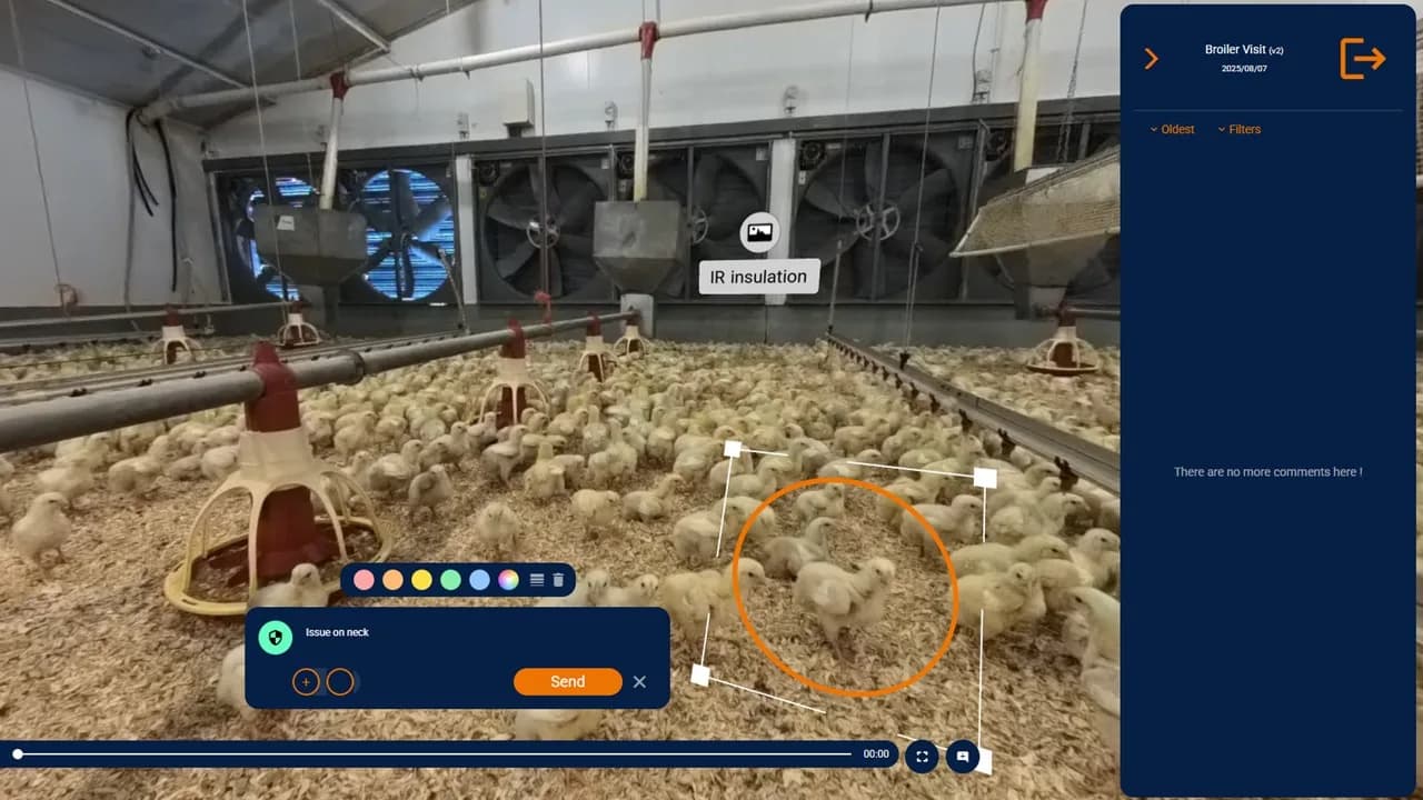 Annotation collaborative sur scène 360° avec panneau de commentaires et outils de marquage