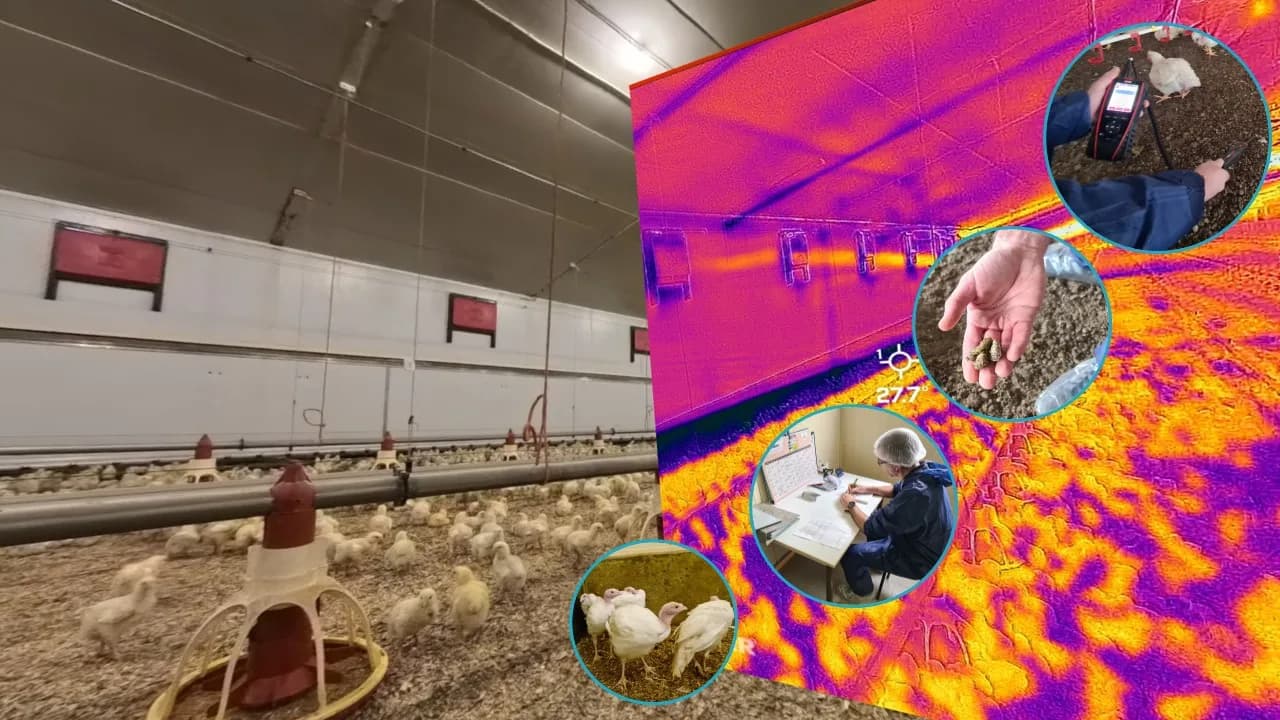 Vue 360° d'élevage avicole avec médias enrichis (thermique, observations terrain)