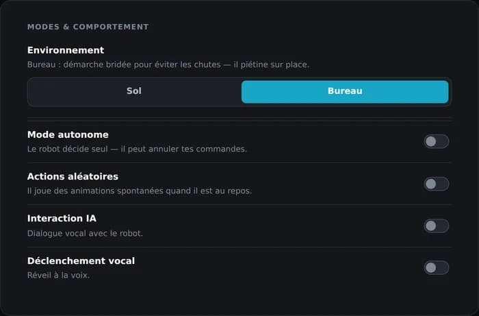Le sélecteur de mode de Sirius Studio positionné sur Bureau