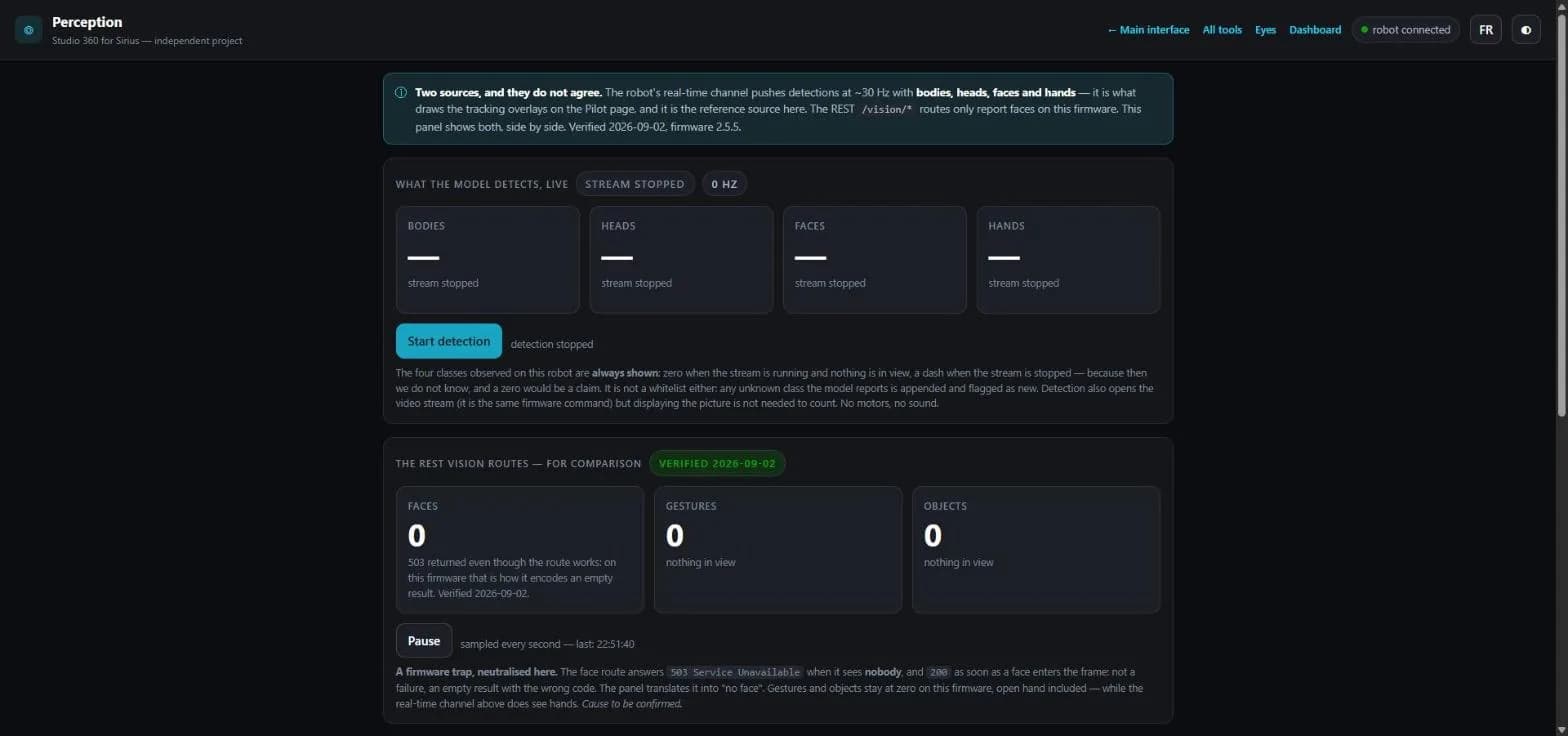 The kit's Perception tab: both vision sources displayed side by side