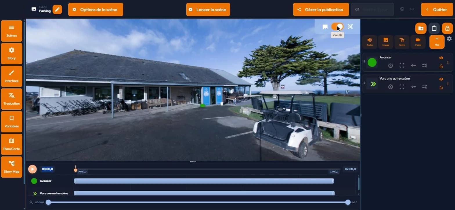 The same easystory360 scene in 360 view: navigable spherical preview