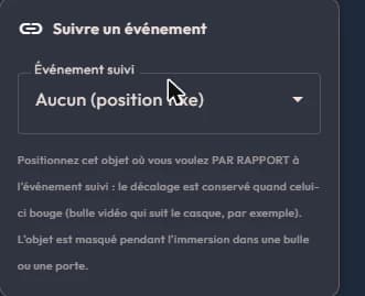 The "Suivre un événement" setting, with its list of scene events