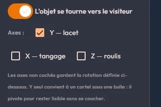 The "Face à la caméra" switch in an event's opening screen