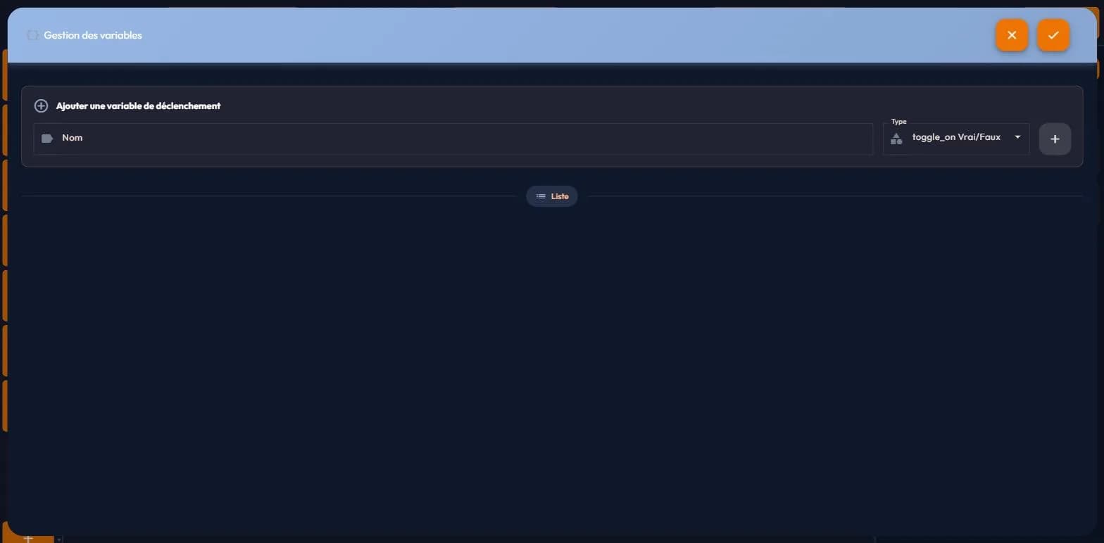 easystory360 variable management box: adding a variable with its name and type