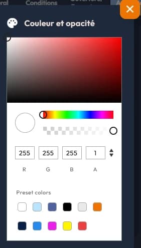 La palette Couleur et opacité, avec son curseur de transparence et ses échantillons