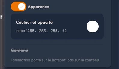 Le groupe Apparence actif, et le groupe Contenu barré avec son explication