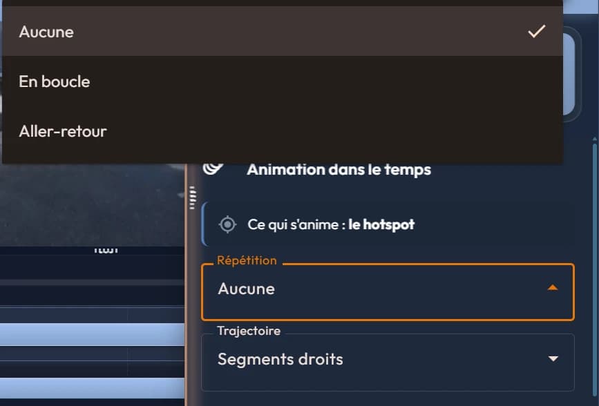 La liste Répétition ouverte : Aucune, En boucle, Aller-retour