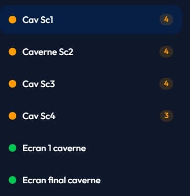 The scene column in the recommendations window, with their dots