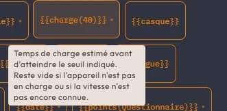 L'info-bulle du jeton de charge, au survol de sa pastille