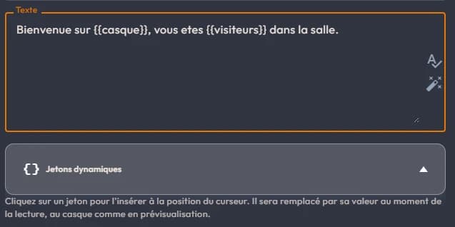 Un texte mêlant des mots et deux jetons, tel qu'il apparaît dans le champ