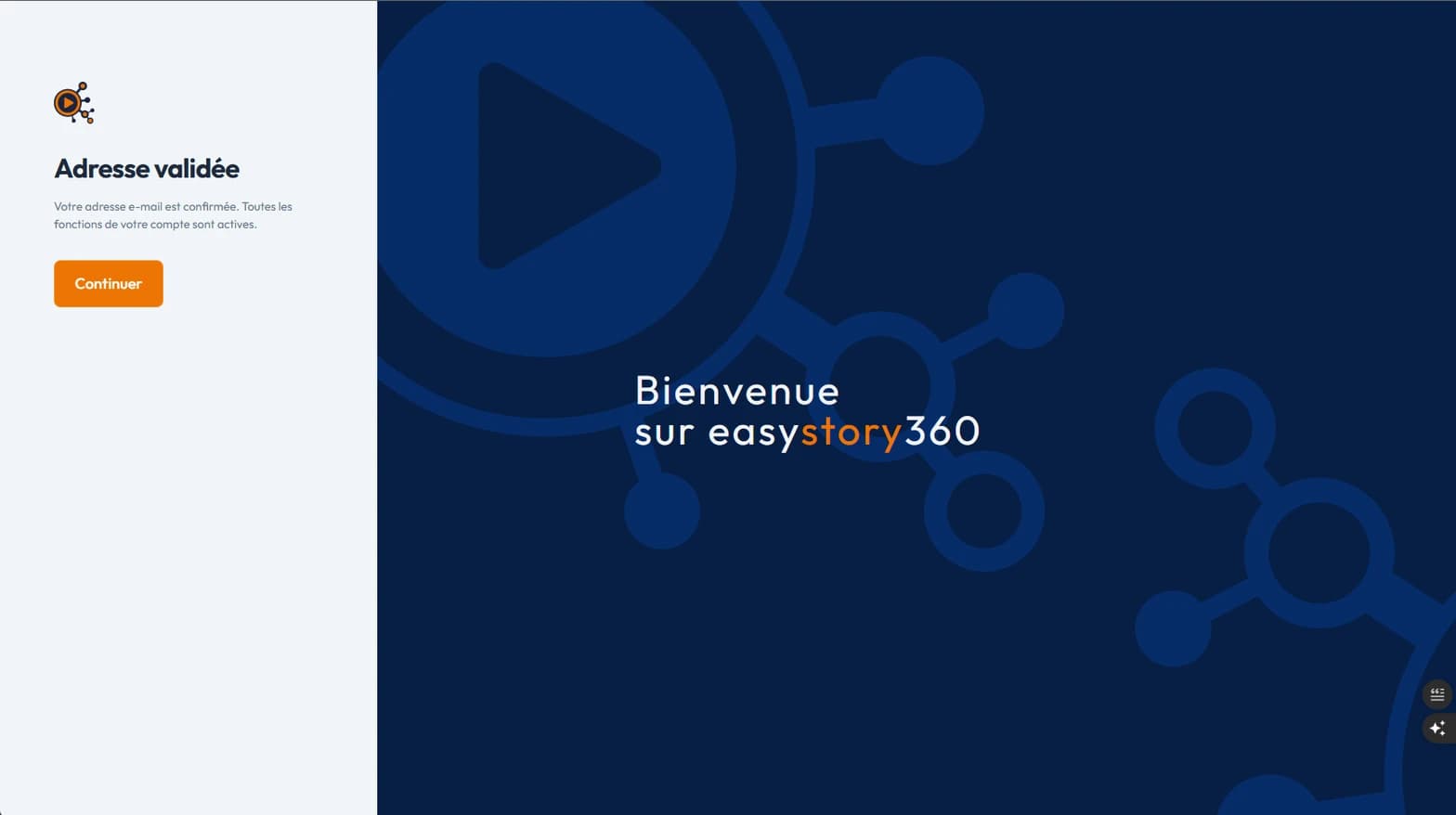 La page Adresse validée, avec son bouton Continuer