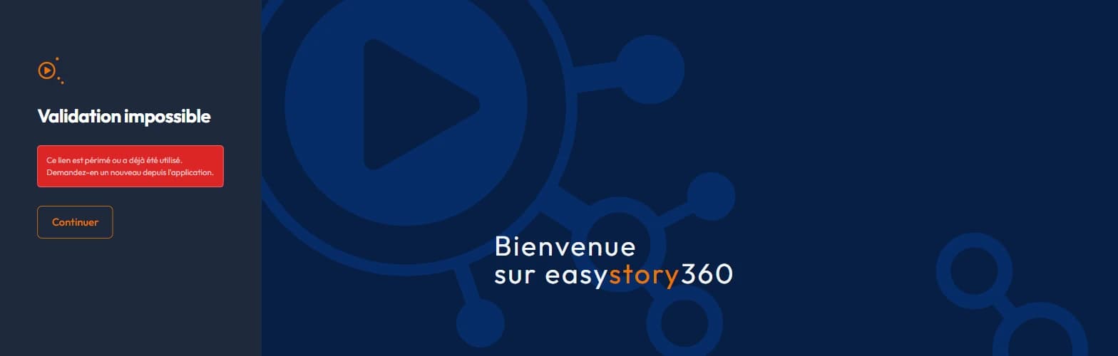 La page Validation impossible, avec le message de lien périmé ou déjà utilisé