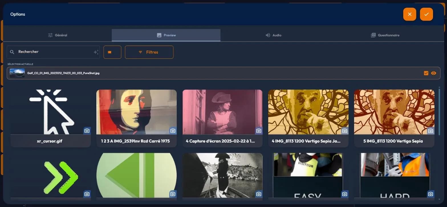 Preview tab of the story options: choosing the preview visual from the library