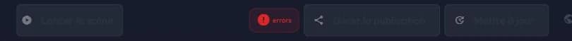 easystory360 editor top bar: red errors button, with the publishing commands greyed out