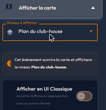 An event's show-map block, with the chosen level and the confirmation message