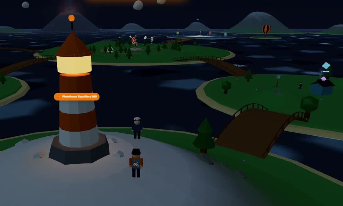 Le phare de l'Île illuminé la nuit, sous un ciel étoilé, dans le monde d'exploration d'explorations360