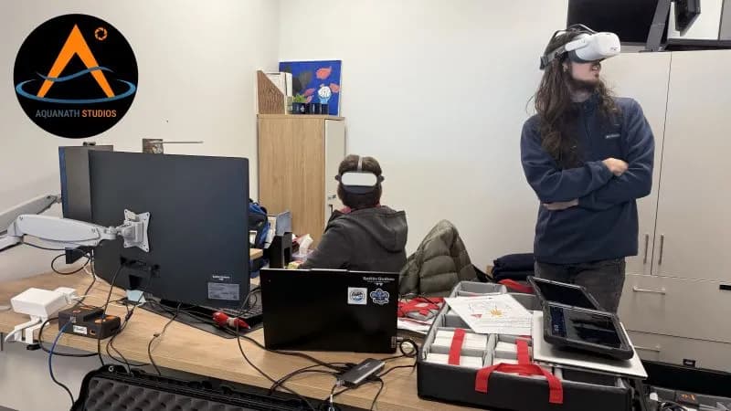 Test en casque VR de l'expérience de la Caverne de Saint-Léonard, avec une valise easybox360
