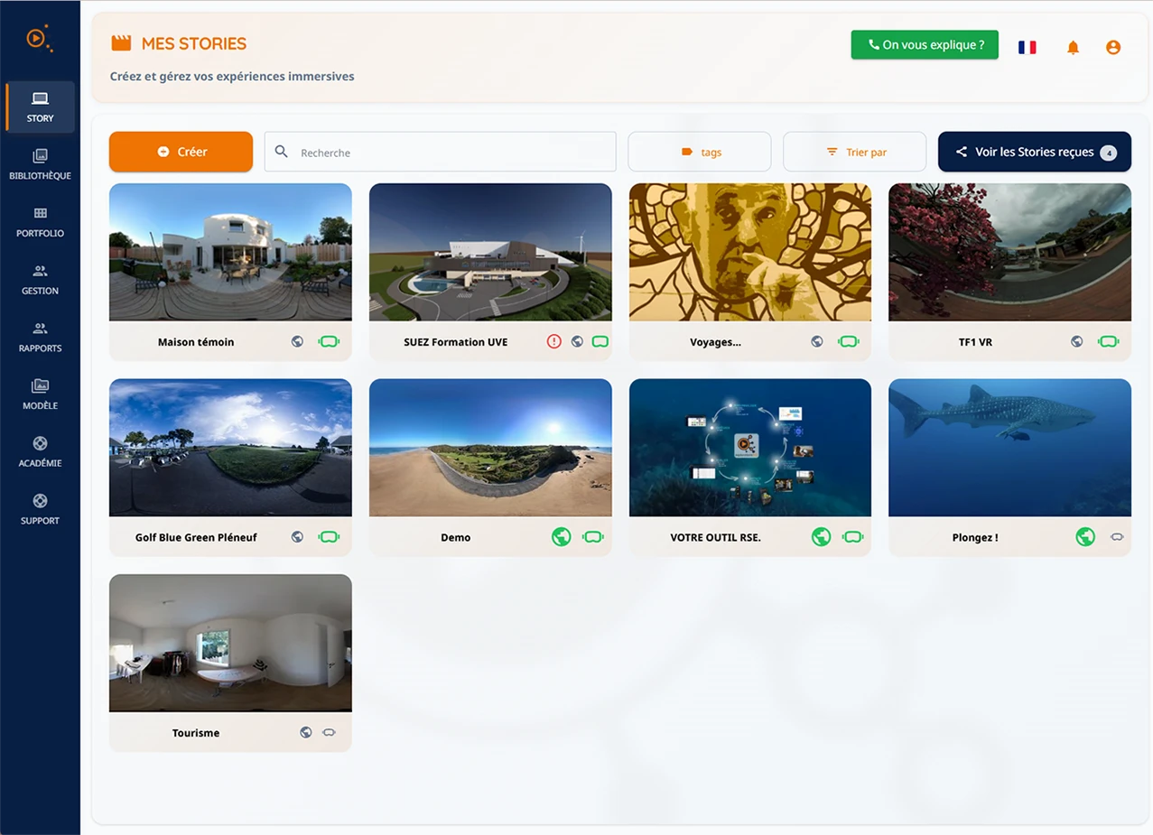 Bibliothèque des stories dans easystory360